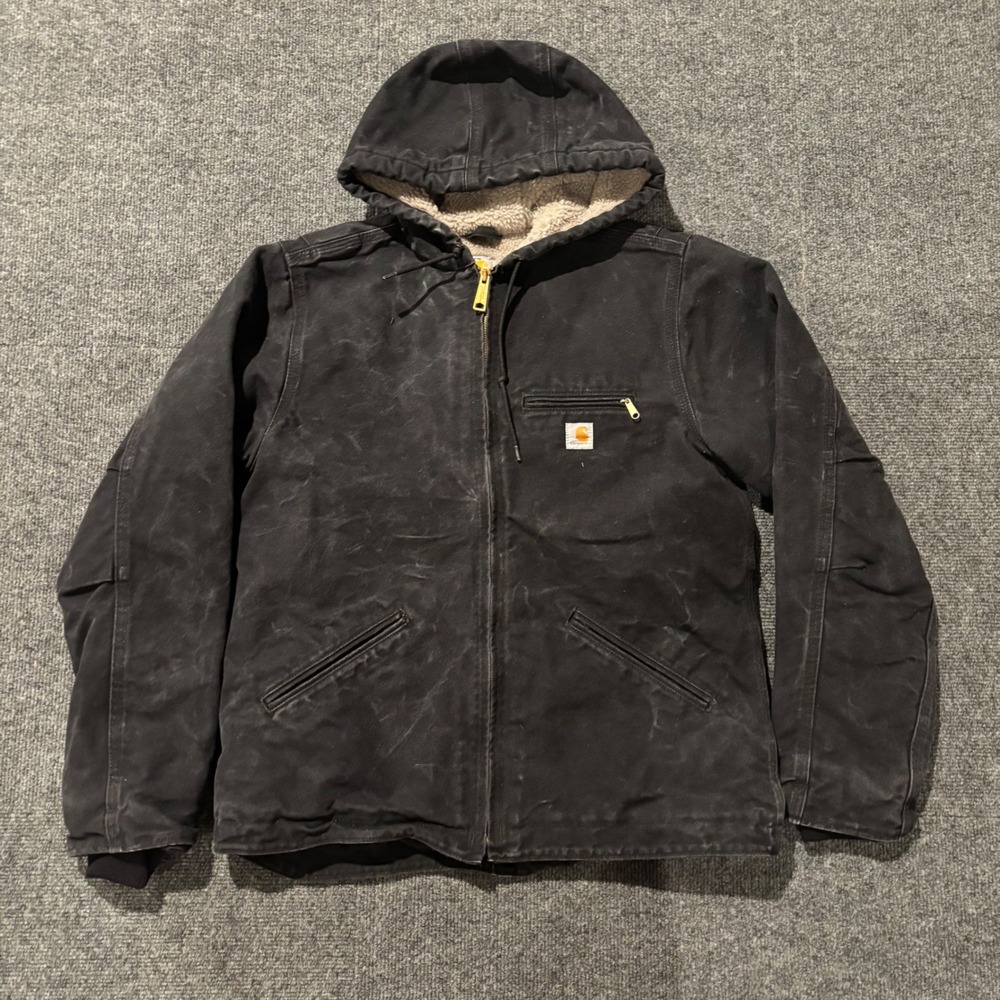 Carhartt WJ141 BLK Women Black Sandstone Sierra Sherpa Faded Hood Jacket Medium